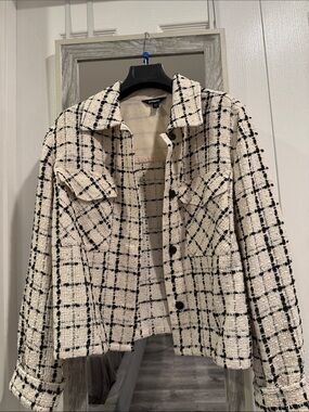 Express Cream and Black Tweed sequins Shacket Jacket